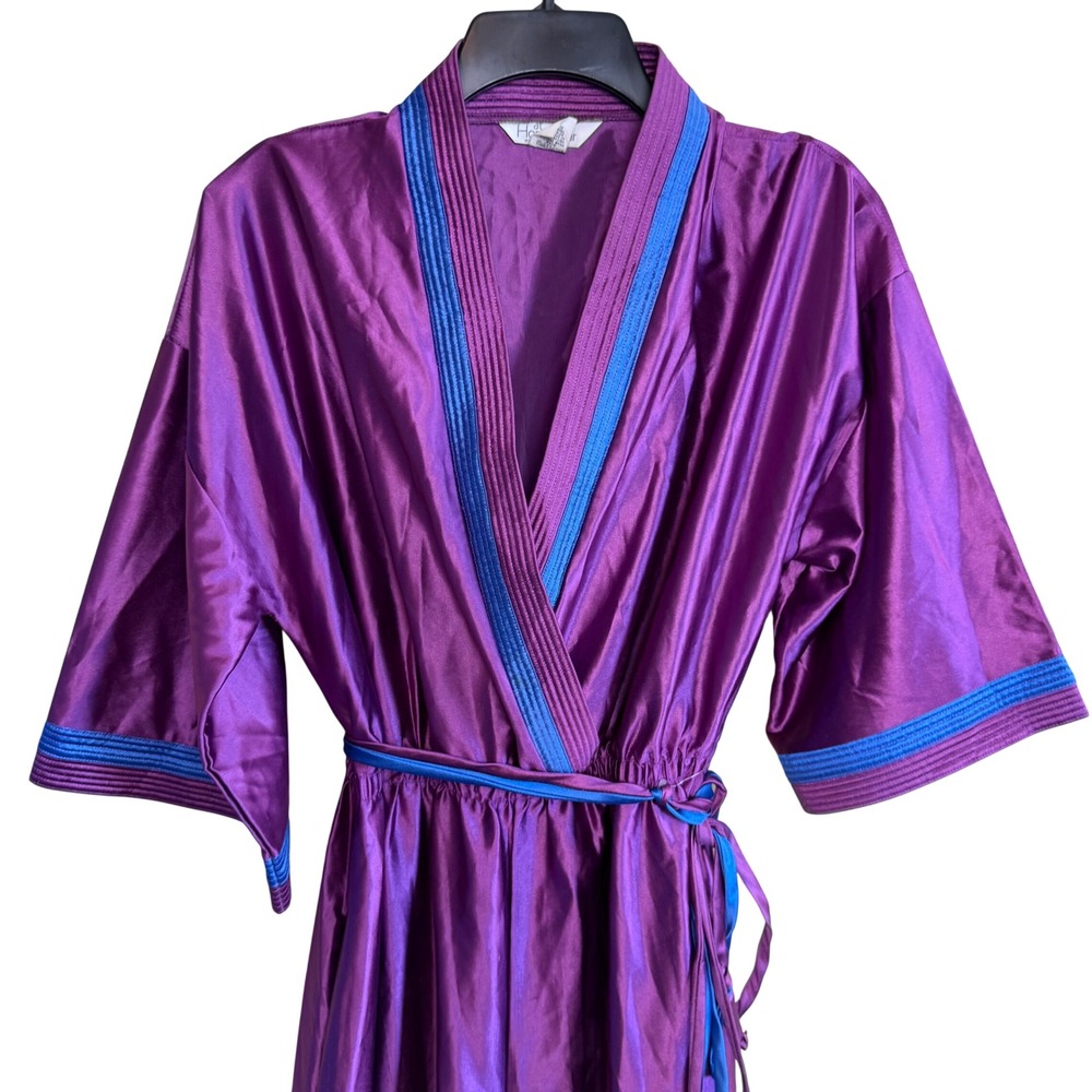 Homewear USA PJ Lounge Jumpsuit Women Large Purple Vintage 70s80s Wide Leg Satin - Picture 2 of 7